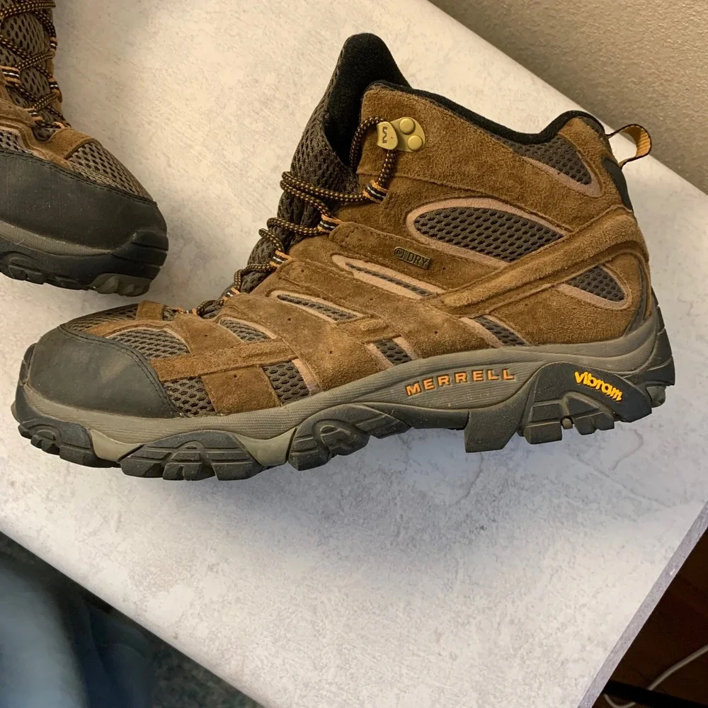 Merrell‎ Moab 2 Mid Hiking Boots Mens 14 Brown Suede Vibram J06057M Earth EUC